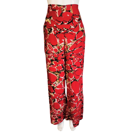 Red Abstract Print Wide-Leg Pants – Women’s Flowing Summer Trousers