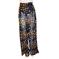 Navy Blue Petal-Print Wide-Leg Pants – Semi-Sheer & Flowy | Atelier D’Assi