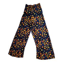 Navy Blue Petal-Print Wide-Leg Pants – Semi-Sheer & Flowy | Atelier D’Assi