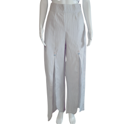 Pantalon Blanc à Rayures - Coupe Large, Fentes Devant & Fermeture La