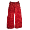 Red Feather-Print Wide-Leg Pants – Side Slit & Buttons | Atelier D’Assi
