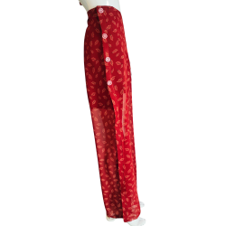 Red Feather-Print Wide-Leg Pants – Side Slit & Buttons | Atelier D’Assi
