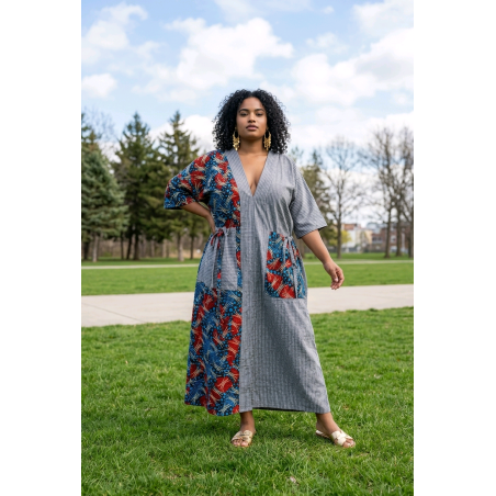 Robe longue artisanale femme – Coton Kenté fluide et élégante | L’Atelier D’Assi