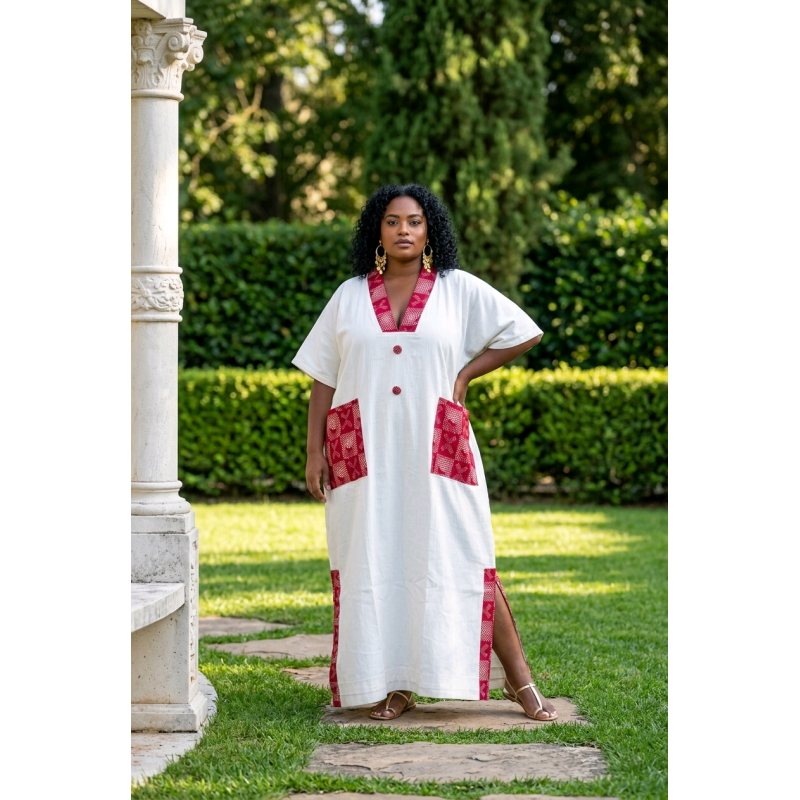 Robe longue artisanale femme – Robe fluide coton Kenté élégante | L’Atelier D’Assi