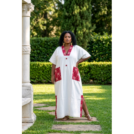 Robe longue artisanale femme – Robe fluide coton Kenté élégante | L’Atelier D’Assi
