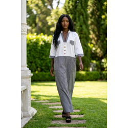 Robe longue rayée blanche et grise – Chemise fluide artisanale | L’Atelier D’Assi