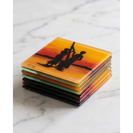 Set of 6 Handmade Senegal Coasters – Sunset Silhouette Edition