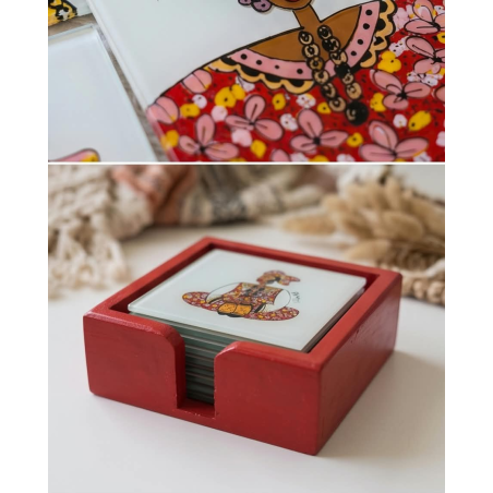 Set of 6 Handmade Senegal Coasters – Red Elegance Edition