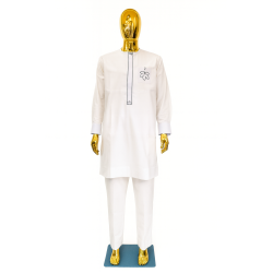 Tenue Macky Sall Blanche avec Broderie Contrastée | L’Atelier D’Assi
