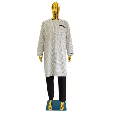 Fine Checkered Tunic with Black Contrast | Elegant African Menswear | L’Atelier D’Assi