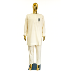 Beige Macky Sall with Black Embroidery | Elegant Modern Menswear | L’Atelier D’Assi