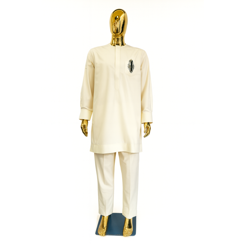 Beige Macky Sall with Black Embroidery | Elegant Modern Menswear | L’Atelier D’Assi