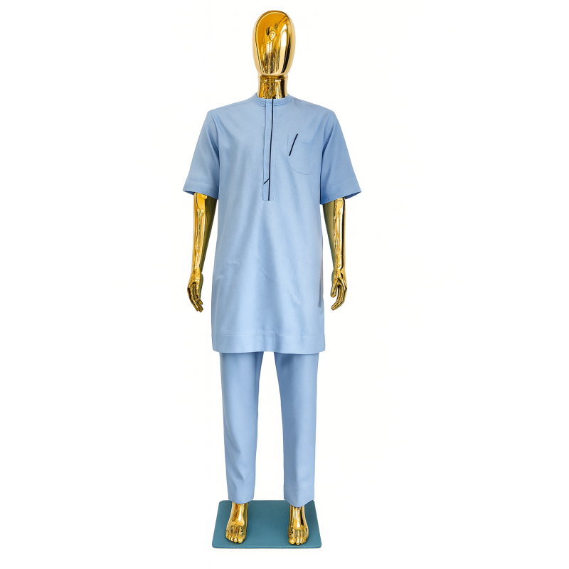 Pastel Blue Short-Sleeve Tunic | Lightweight Modern Menswear