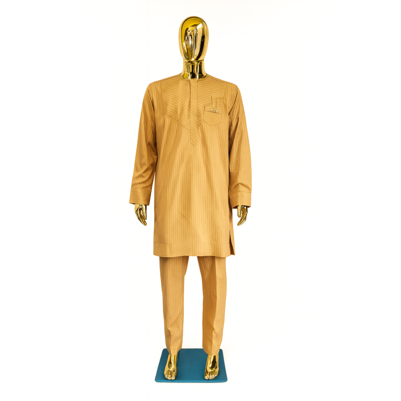 Camel Fine-Striped Macky Sall / Elegant African Menswear | L’Atelier D’Assi
