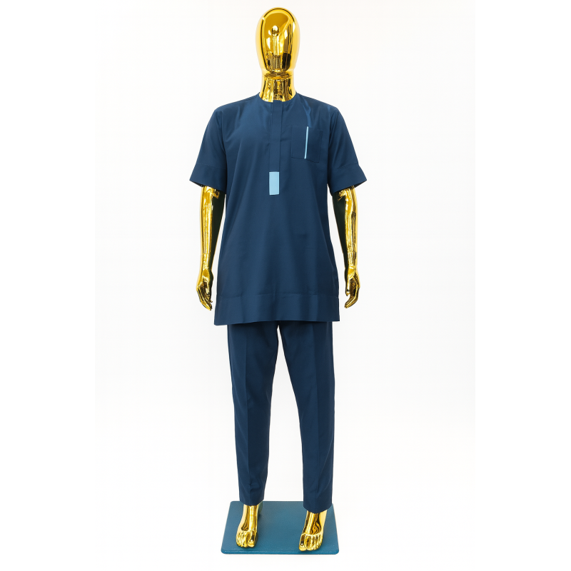 Tenue Macky Sall Navy Blue – Elegant African Men’s Outfit | Atelier D’ASSI