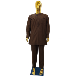 Macky Sall Outfit Classic Brown – Elegant African Wear | Atelier D’ASSI