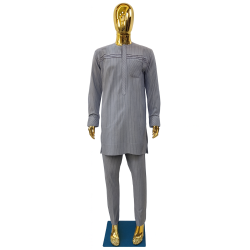 Macky Sall Outfit Grey Striped – Elegant African Wear | Atelier D’ASSI
