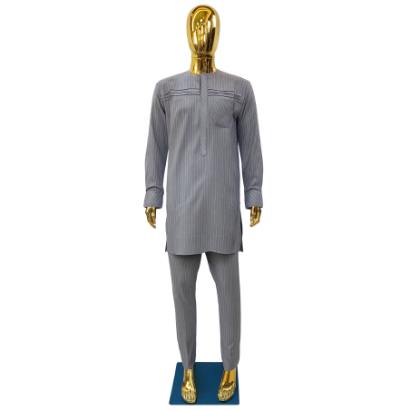 Macky Sall Outfit Grey Striped – Elegant African Wear | Atelier D’ASSI