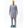 Tenue Macky Sall Gris Rayé Brodé – Ensemble Homme | Atelier D’ASSI