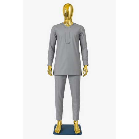 Macky Sall Gris Perle – Tenue Moderne | Atelier D’ASSI