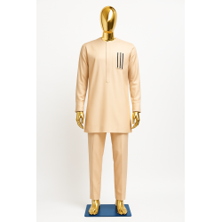 Nude Beige Striped Men’s Ensemble – Modern African Wear | Atelier D’ASSI