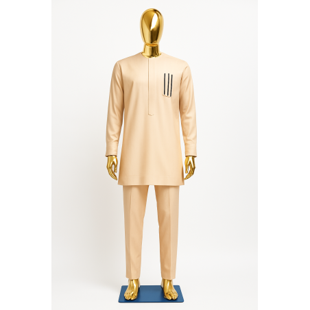 Macky Sall Beige Nude Rayé – Ensemble Moderne | Atelier D’ASSI