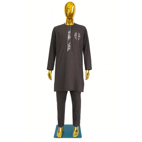 Tenue Macky Sall Anthracite Rayé & Motif Imprimé | L’Atelier D’Assi