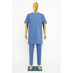 Tenue Macky Sall Bleu Carreaux | L’Atelier D’Assi