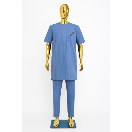 Tenue Macky Sall Bleu Carreaux | L’Atelier D’Assi