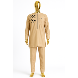 Sand Beige Triangle Motif Outfit – Modern African Wear | A.D’Assi