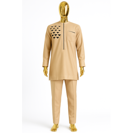 Tenue Homme Beige Sable Motif Triangles | Atelier D’Assi